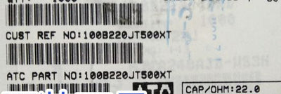 100B220JT500XT ATC100B220JT500XT 22PF 500V 1210 COO:USA