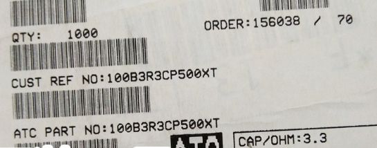 100B3R3CP500XT ATC100B3R3CP500XT 3.3PF 500V 1210 COO:USA