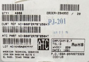 600F2R7BT250XT ATC600F2R7BT250XT 2.7PF 250V 0805 COO:USA