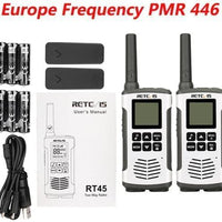 2pcs Retevis RT45 PMR446 Portable Two Way Radio Walkie Talkie 0.5W PMR 446MHz FRS VOX Rechargeable Battery For Motorola TLKR T50